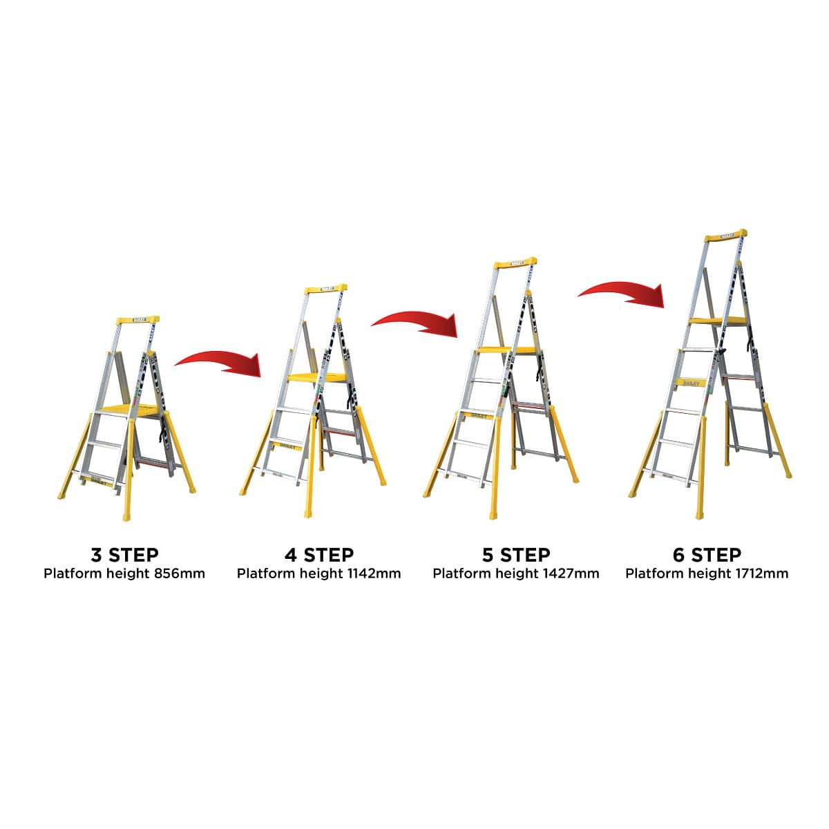 Adjustable Height Platform 3-6 Step Ladder 170Kg Bailey