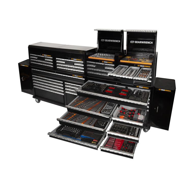 GEARWRENCH 989 Piece Combination Tool Kit + 28" Chests (x4) + 58" Trolleys (x2) + Side Cabinets (x2) 77666