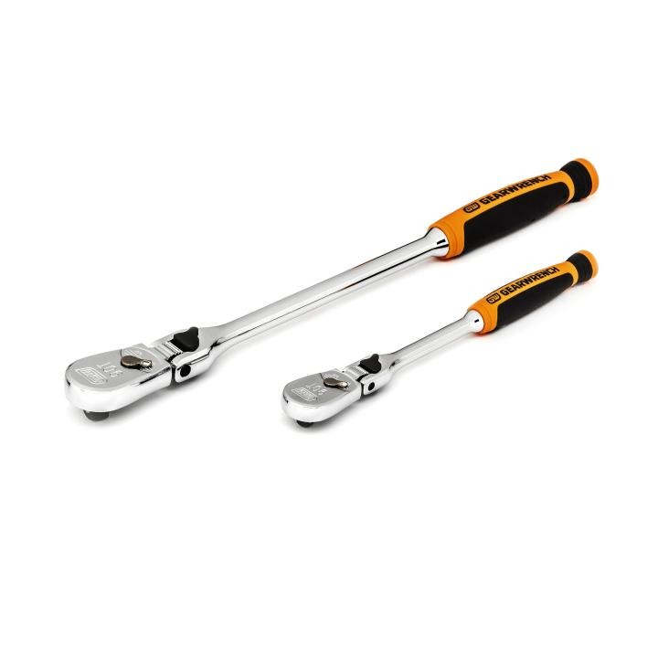 GEARWRENCH 2Pce 1/4” and 3/8” Drive 90-Tooth Dual Material Locking Flex Head Teardrop Ratchet Set 81275T