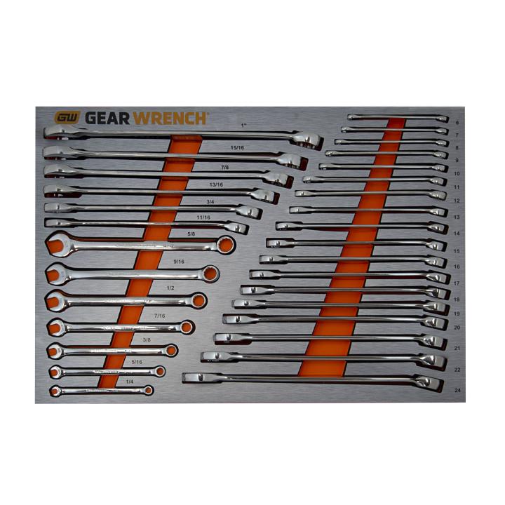GEARWRENCH Combination Long Pattern Wrench Metric & SAE Set 31Pce EVA Tool Tray (With Tools) 83991