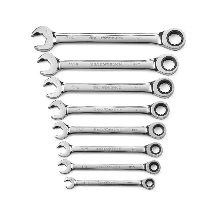 72-Tooth 12 Point Open End Ratcheting Combination SAE Wrench Set 8Pce - 85599 by GEARWRENCH