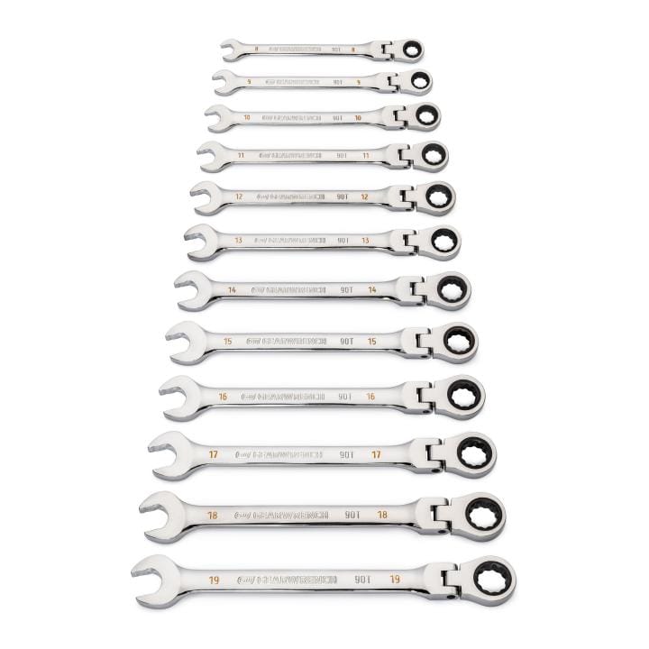 GEARWRENCH 12Pce 90-Tooth 12 Point Flex Head Ratcheting Combination Metric Wrench Set 86727
