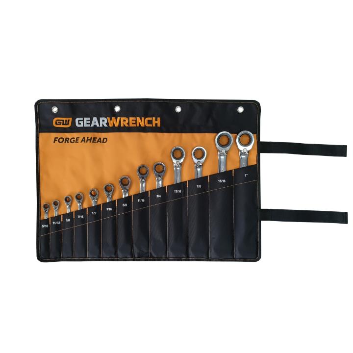 13 Pc. 12 Point SAE Reversible Ratcheting Combination Wrench Set Roll 9509NR by GEARWRENCH