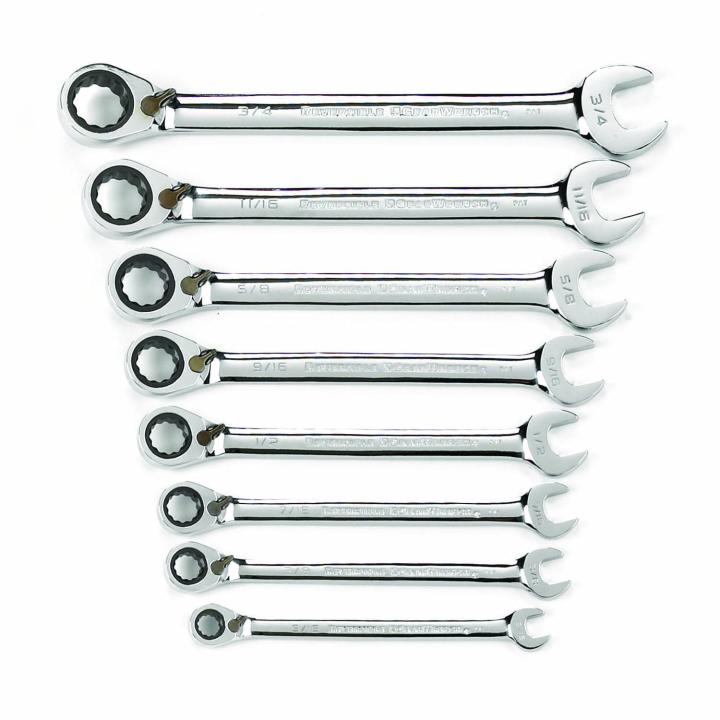 72-Tooth 12 Point Reversible Ratcheting Combination SAE Wrench Set 8Pce - 9533N by Gearwrench