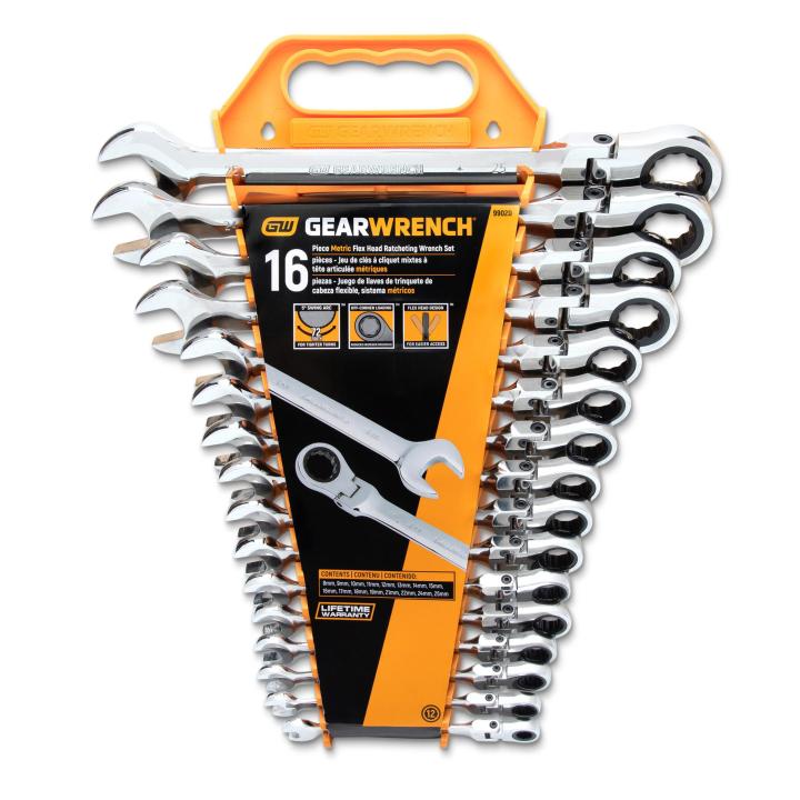 16Pce 72-Tooth 12 Point Flex Head Ratcheting Combination Metric Wrench Set 9902D by GEARWRENCH