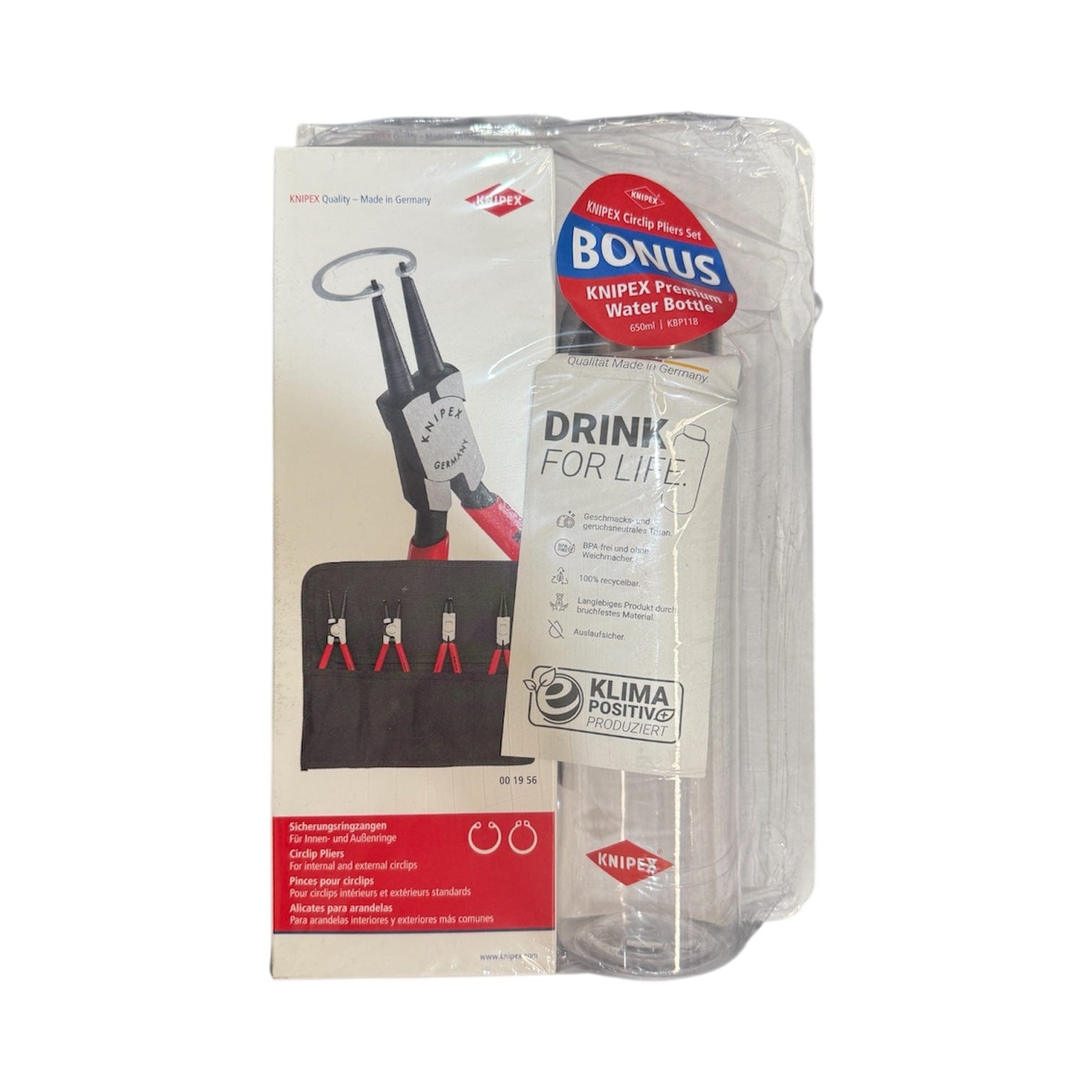 4Pce Professional Circlip Plier Set 001956 by Knipex *Limited Edition with Bonus Knipex Bottle - Until Stocks Last*