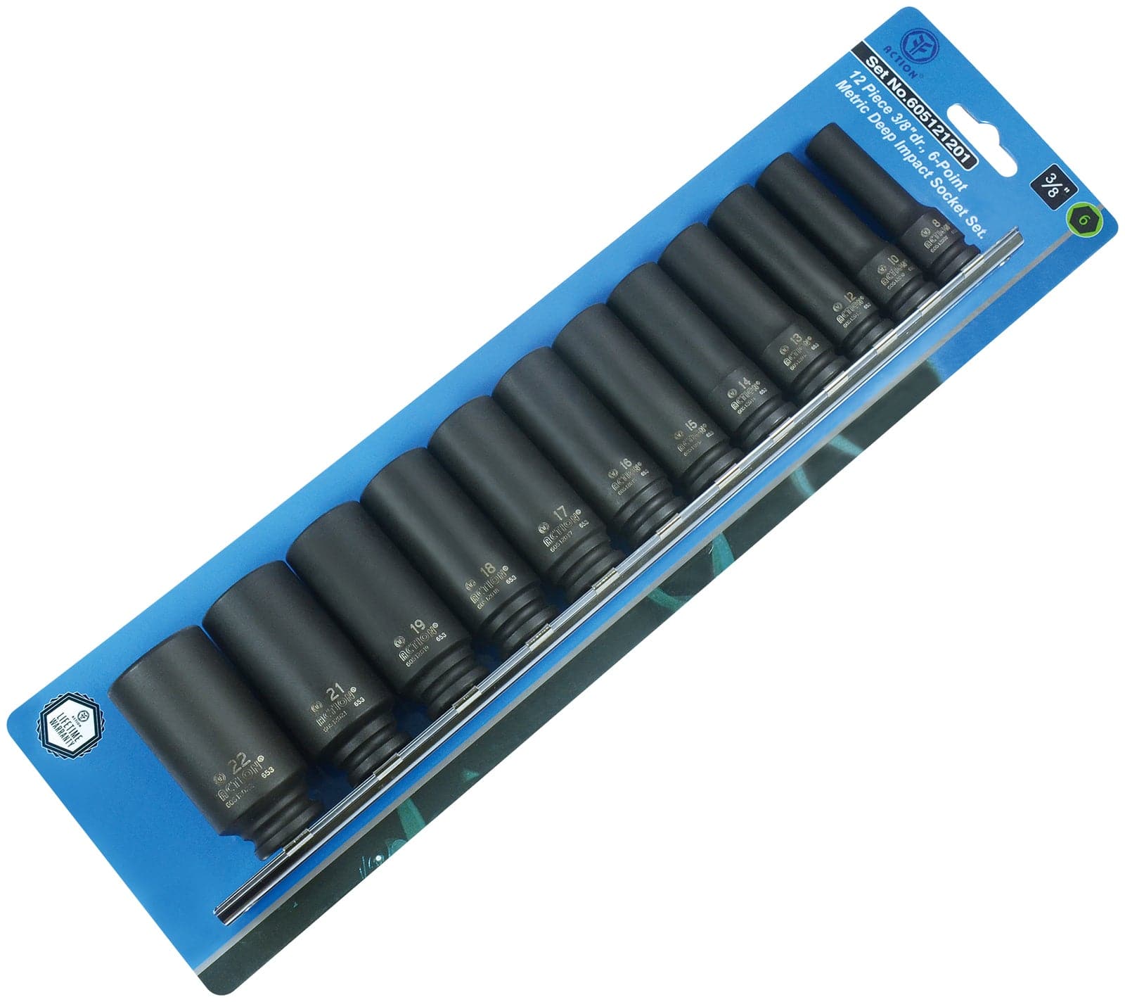 Action 12Pce 8-22mm 3/8" Drive 6 Point Metric Deep Impact Socket Set 605121201