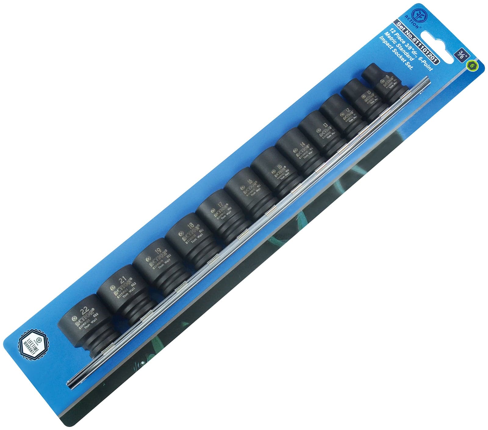 Action 12Pce 8-22mm 3/8" Drive 6 Point Metric Standard Impact Socket Set 611101201