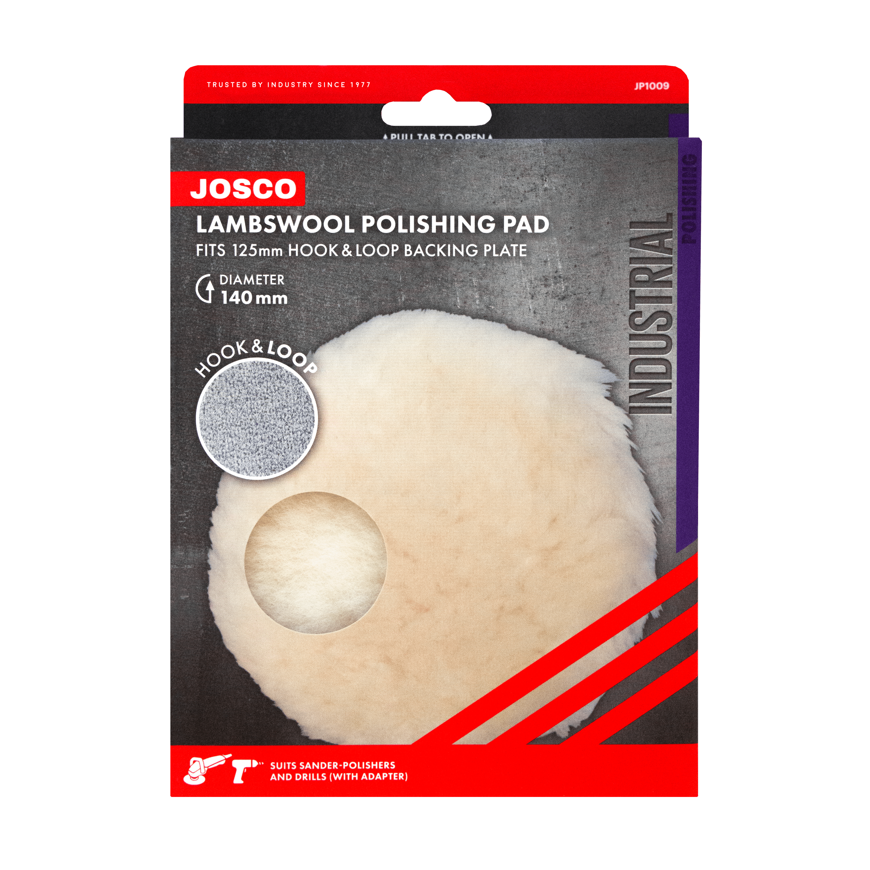 125mm Lambswool Bonnet Polishing Pad Disc with Hook & Loop Backing JP1009 by Josco