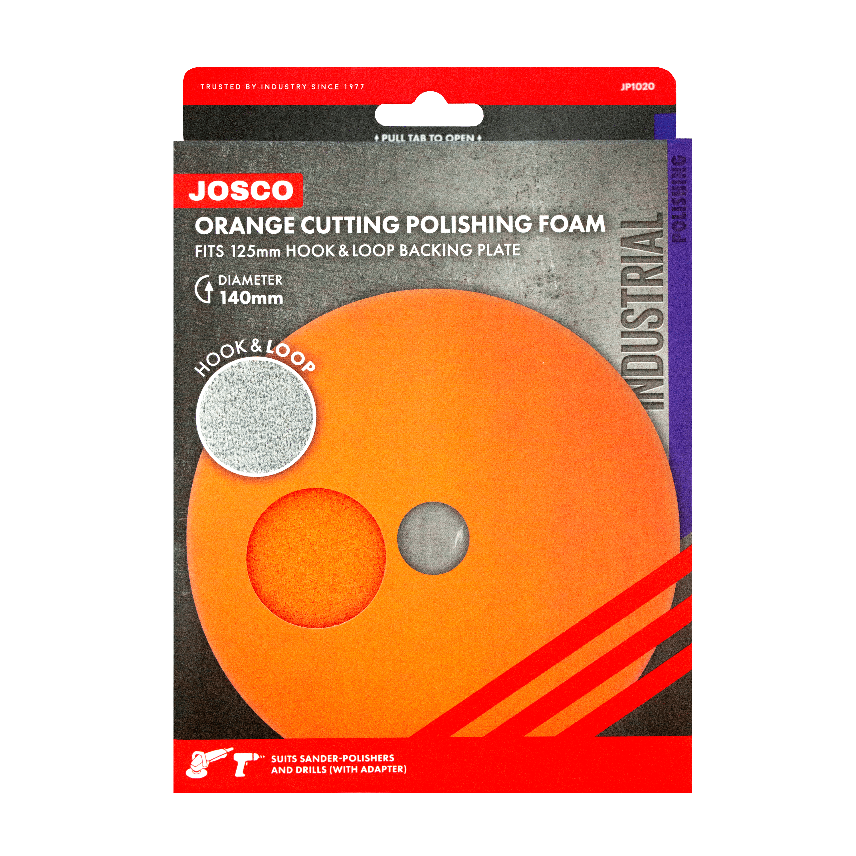 140mm (suit 125mm Backing Plate) Orange Cutting Foam Polishing Pad Hook & Loop Disc JP1020 by Josco