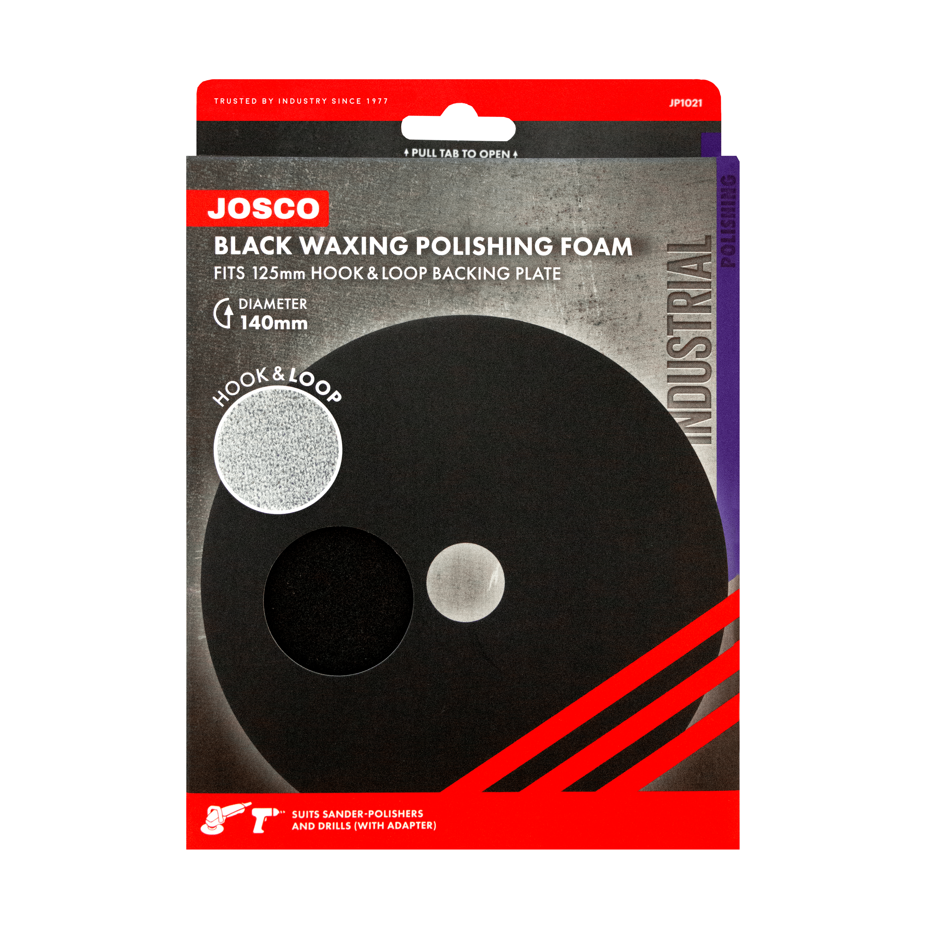 140mm (suit 125mm Backing Plate) Black Waxing Foam Polishing Pad Hook & Loop Disc JP1021 by Josco