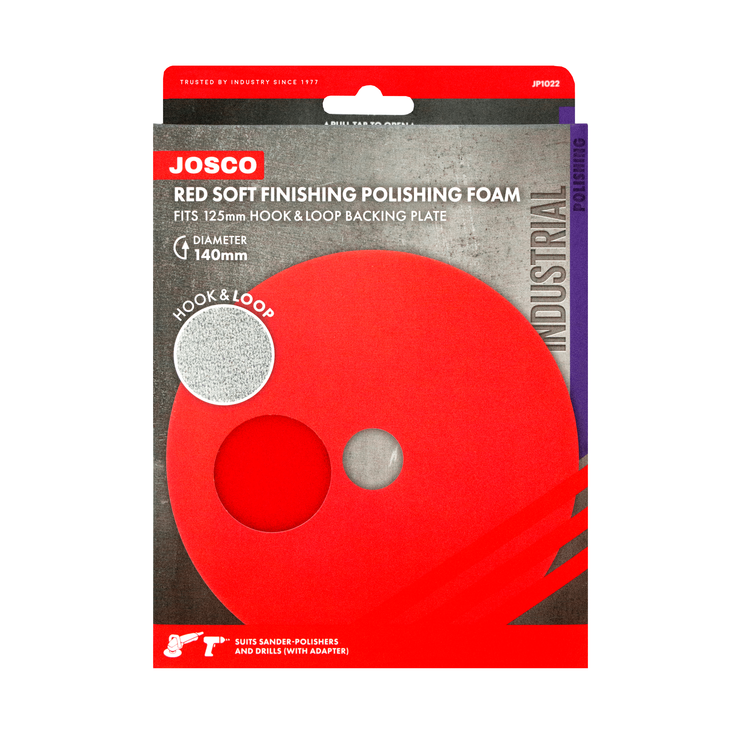 140mm (suit 125mm Backing Plate) Red Soft Finishing Foam Polishing Pad Hook & Loop Disc JP1022 by Josco
