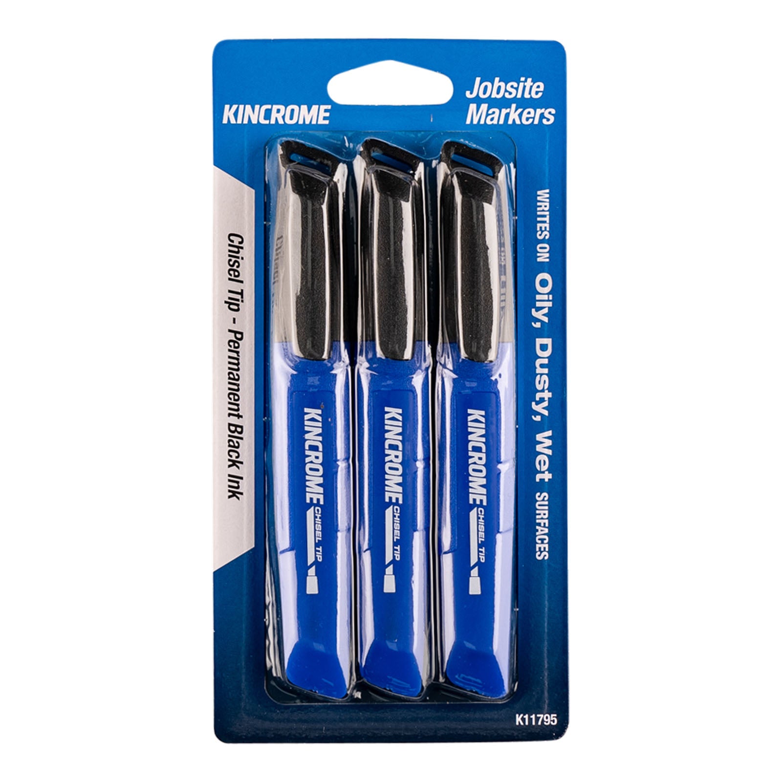 Kincrome Permanent Marker Chisel Tip 3 Pack Black K11795