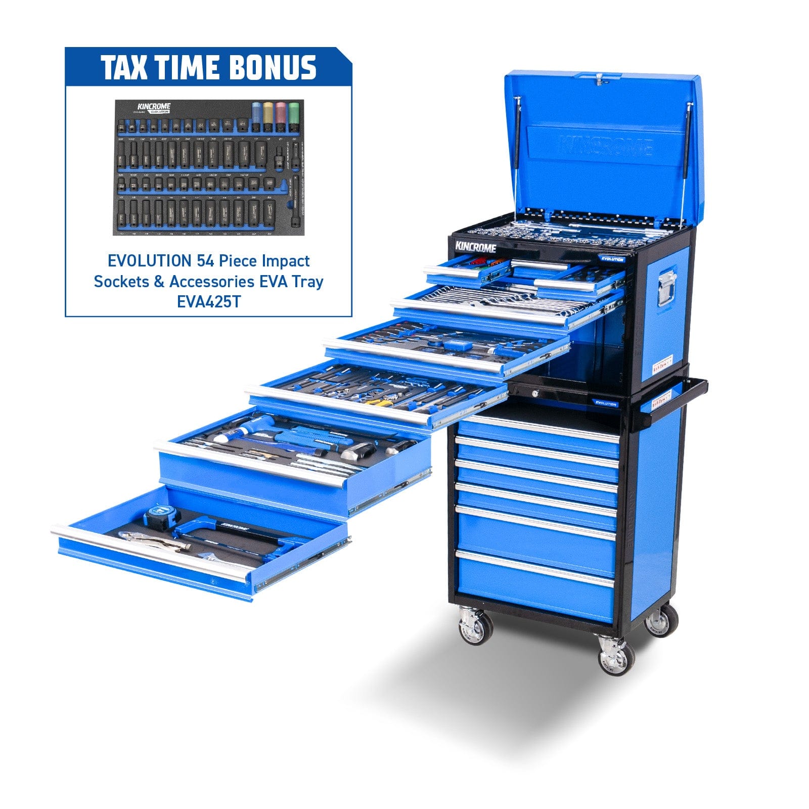 Kincrome EVOLUTION 281Pce 14 Drawer 26” Workshop Tool Kit With *TAX TIME BONUS* 54Pce Impact Socket EVA Tray K1227B