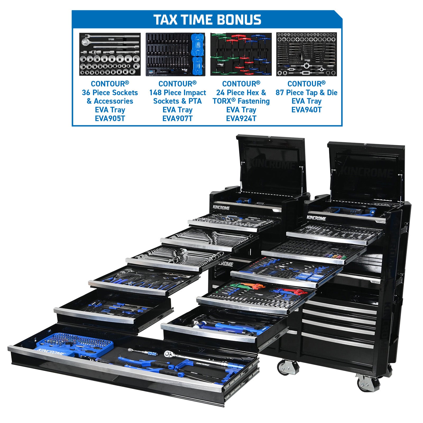 Kincrome CONTOUR Workshop Tool Kit 868 Piece 22 Drawer (60") BONUS Edition - K1967BO (Blue) / K1967BBO (Black)