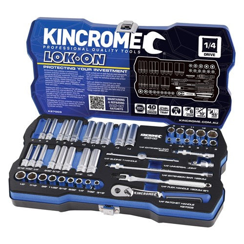 LOK-ON™ Socket Set 45 Pce 1/4" Drive Metric & Imperial - K27003 by Kincrome