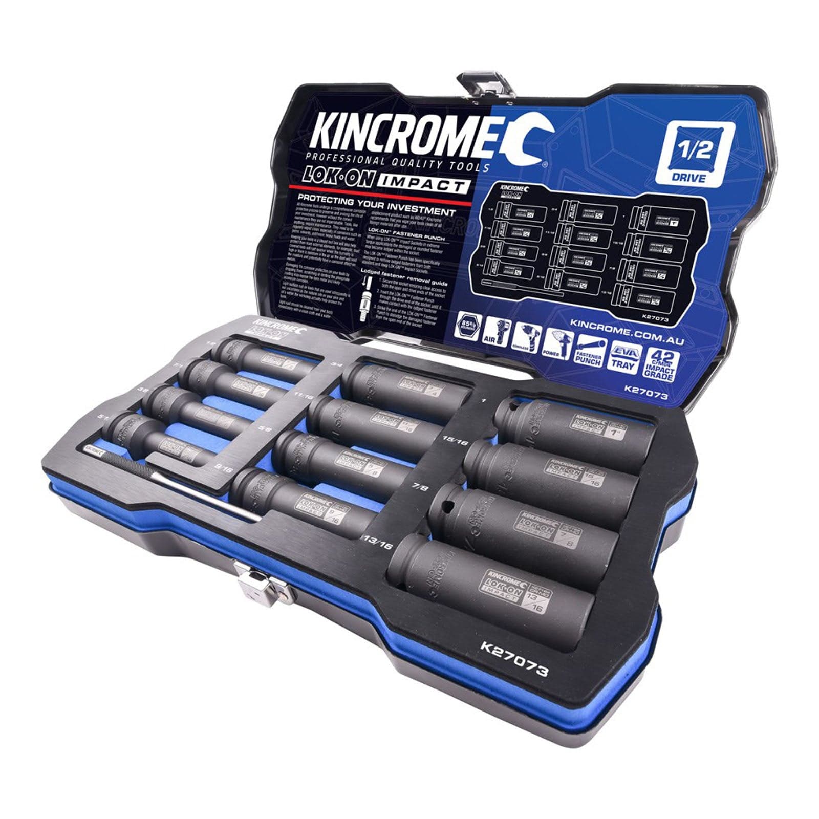 LOK-ON Deep Impact Socket Set 12 Piece 1/2" Drive - K27073 by Kincrome