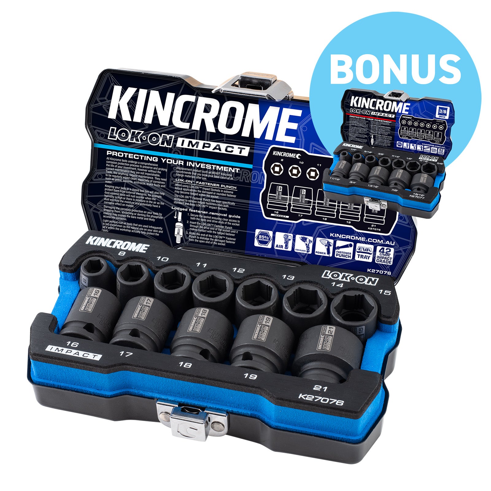 Kincrome LOK-ON™ Impact Socket Set 3/8" Drive 12Pce Metric & 12Pce Imperial K27076 & K27077 BUNDLE K27076B