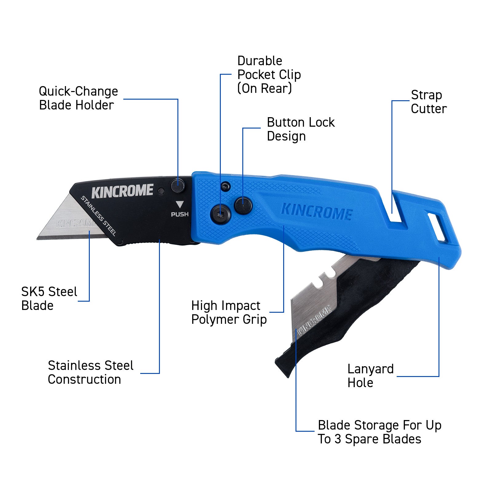 Kincrome High Impact Folding Utility Knife Blade Storage K6115