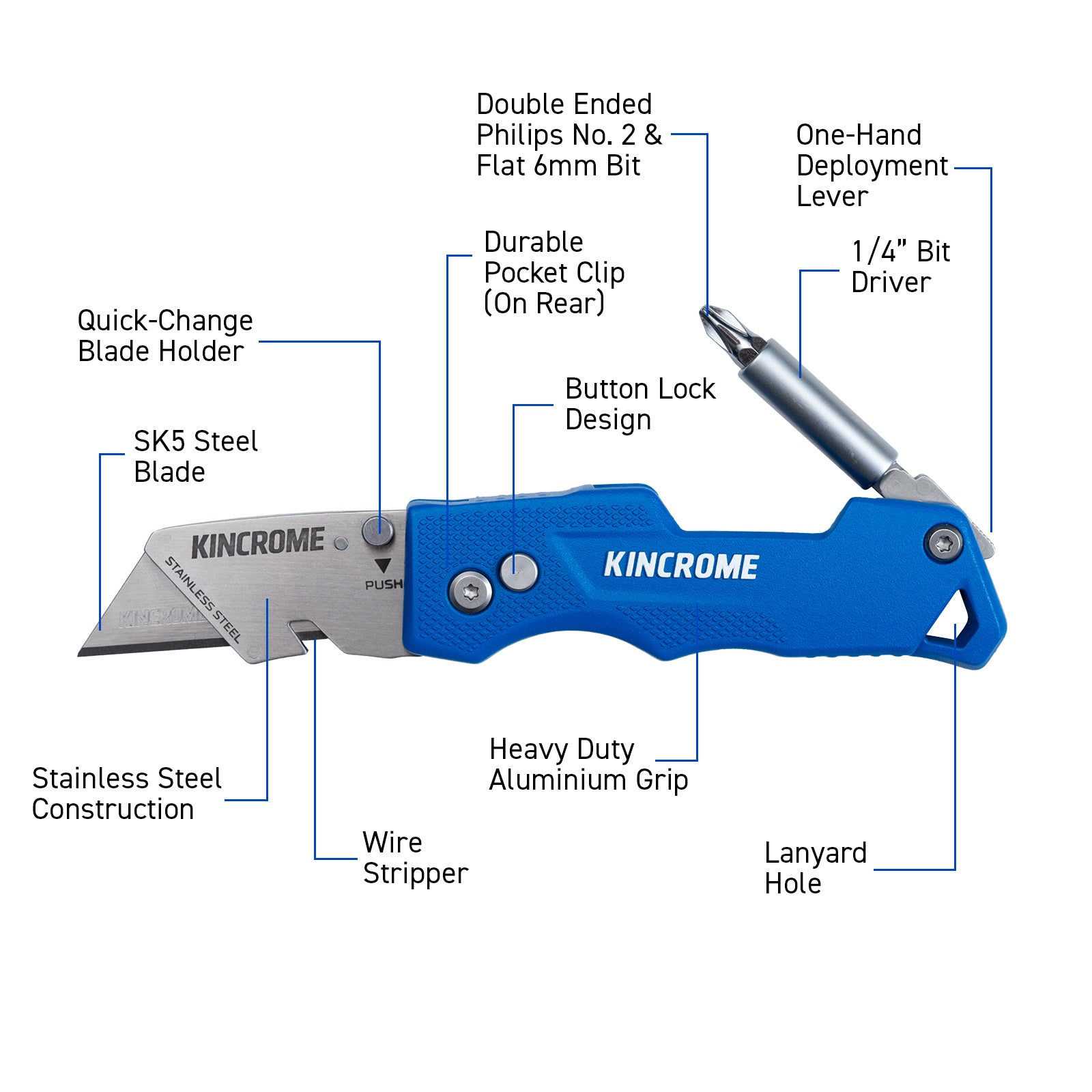 Kincrome Heavy Duty Folding Utility Knife Bit Driver K6127