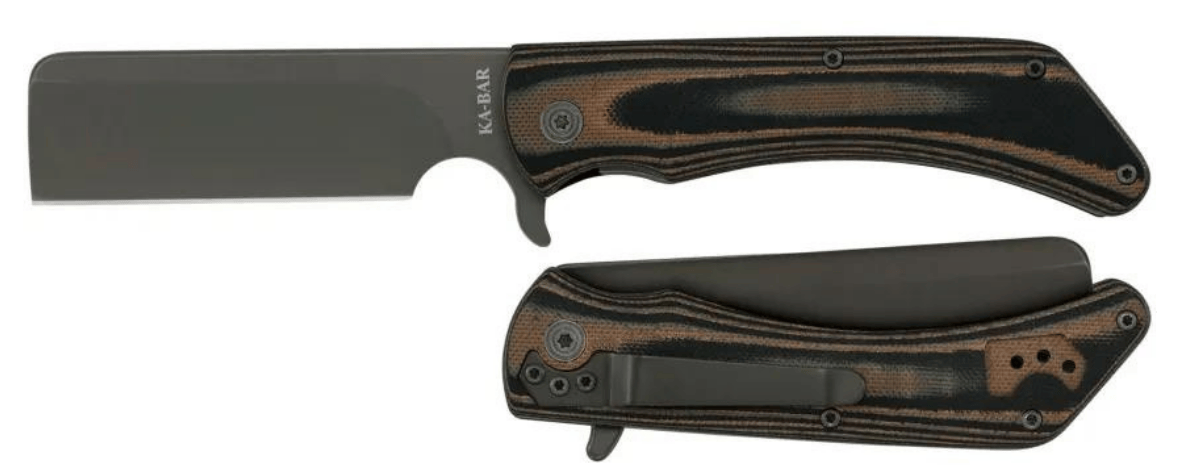 AOS Mark 98-R Liner Lock Flipper Folding Knife Black/Brown G-10 Cleaver KA-BAR 3067