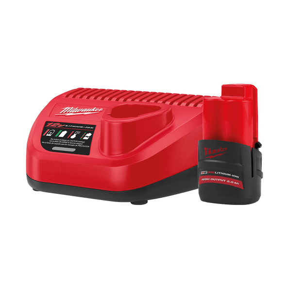12V 2.5Ah REDLITHIUM™-ION HIGH OUTPUT™ Battery + Charger Starter Kit M12HOSP201B by Milwaukee