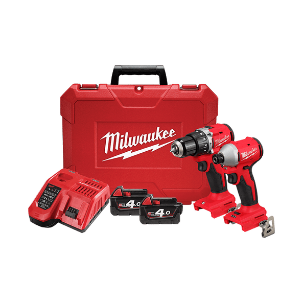 Milwaukee 2Pce 18V 4.0Ah Brushless Hammer Drill / Driver + Impact Driver Kit M18BLPP2D3402C