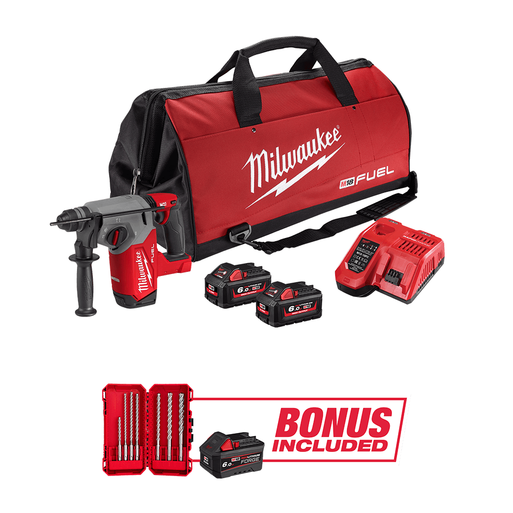 Milwaukee M18 FUEL™ 26mm SDS Plus Rotary Hammer with Drill Bit Kit M18FHDB603FHB