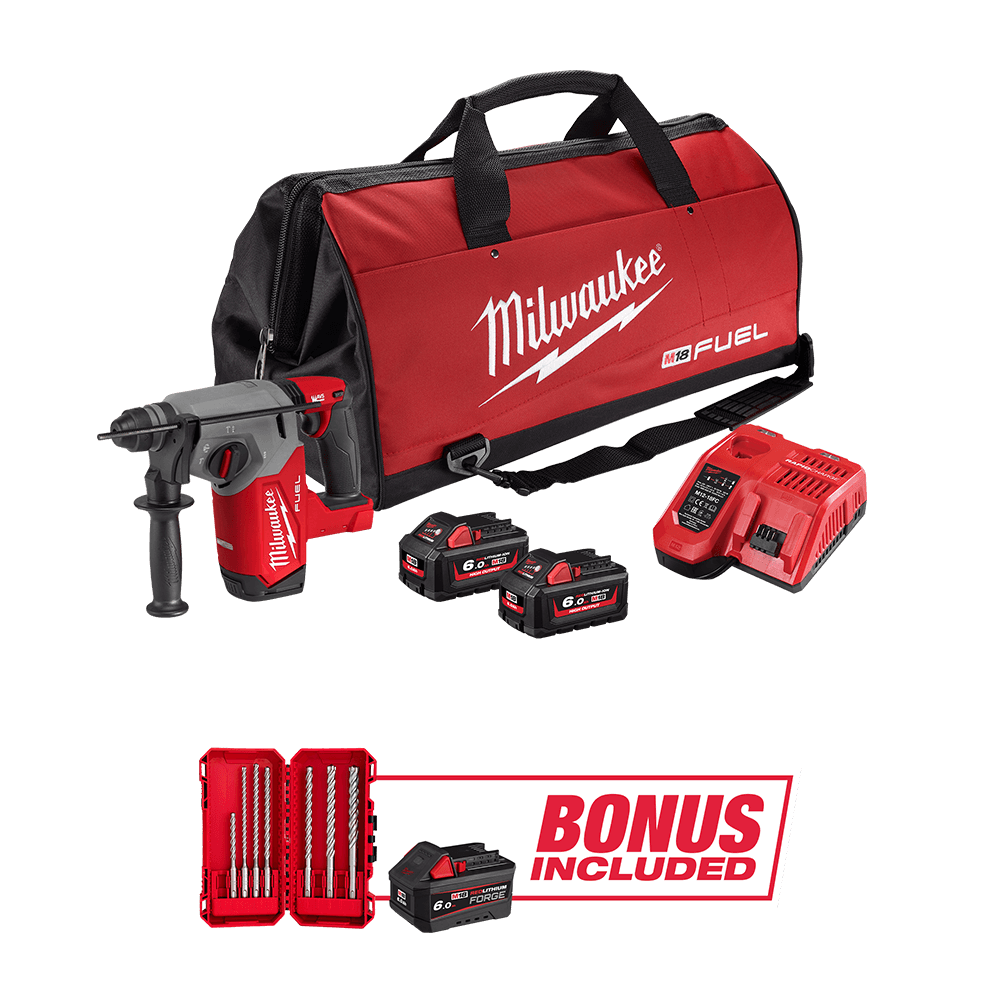 Milwaukee M18 FUEL™ 26mm SDS Plus Rotary Hammer with Drill Bit Kit M18FHDB603FHB