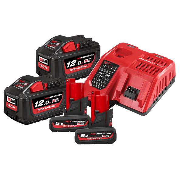 Milwaukee 12V + 18V REDLITHIUM™ High OUTPUT™ Battery and Charger Kit M18HOSP1254B