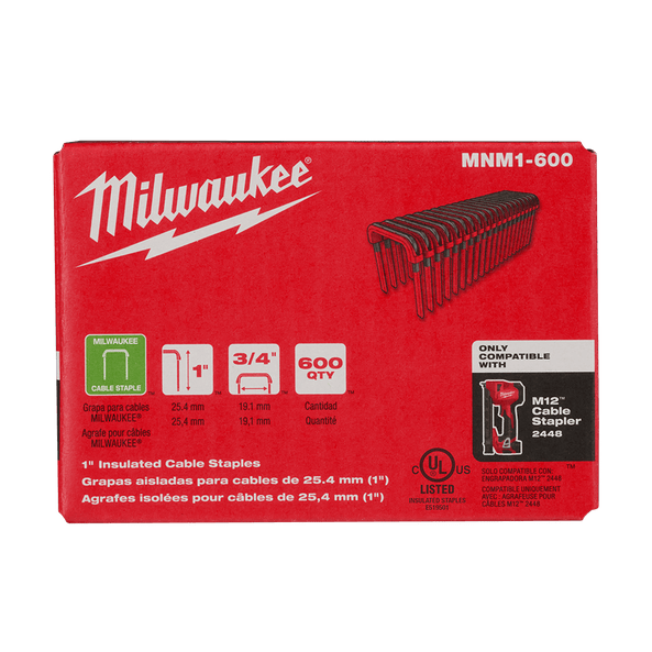 1" (25mm) Insulated Cable Staples 600Pce - MNM1600 by Milwaukee