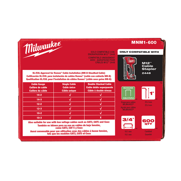 1" (25mm) Insulated Cable Staples 600Pce - MNM1600 by Milwaukee