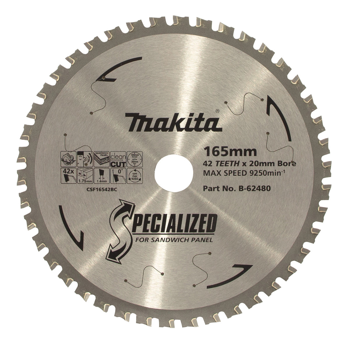 Makita 165mm x 20mm x 42T Coolroom Panel TCT Circular Saw Blade B-62480