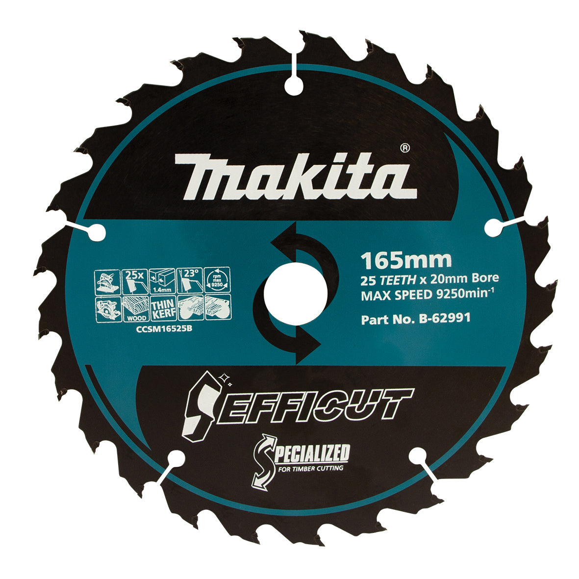 Makita Efficut Wood TCT Saw Blade 165mm x 20mm x 25T B-62991