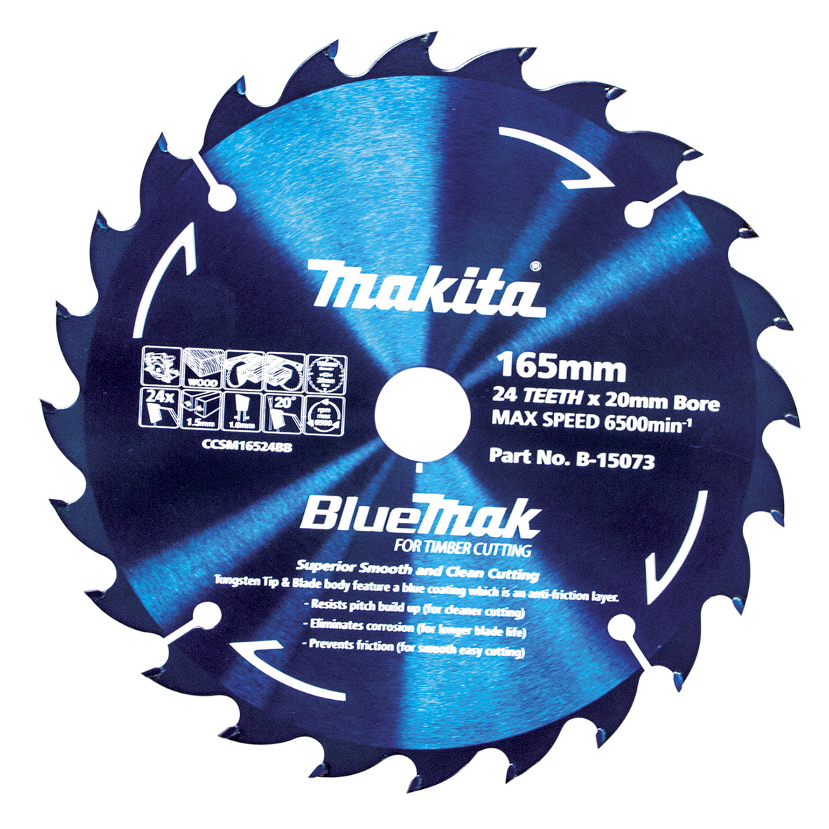Makita 165mm x 20mm x 24T BlueMak TCT Circular Saw BLade B-15073