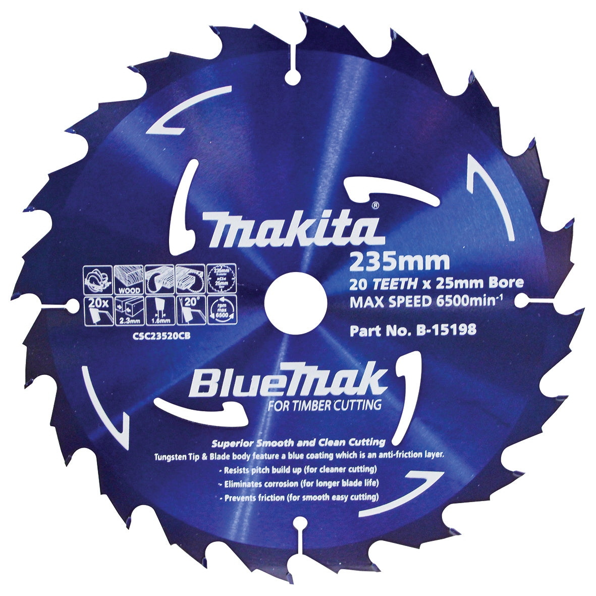 Makita 235mm x 25mm x 20T TCT Wood Cut BlueMak Saw Blade B-15198 | Per Blade (Unboxed - Out of a Bulk Pack)
