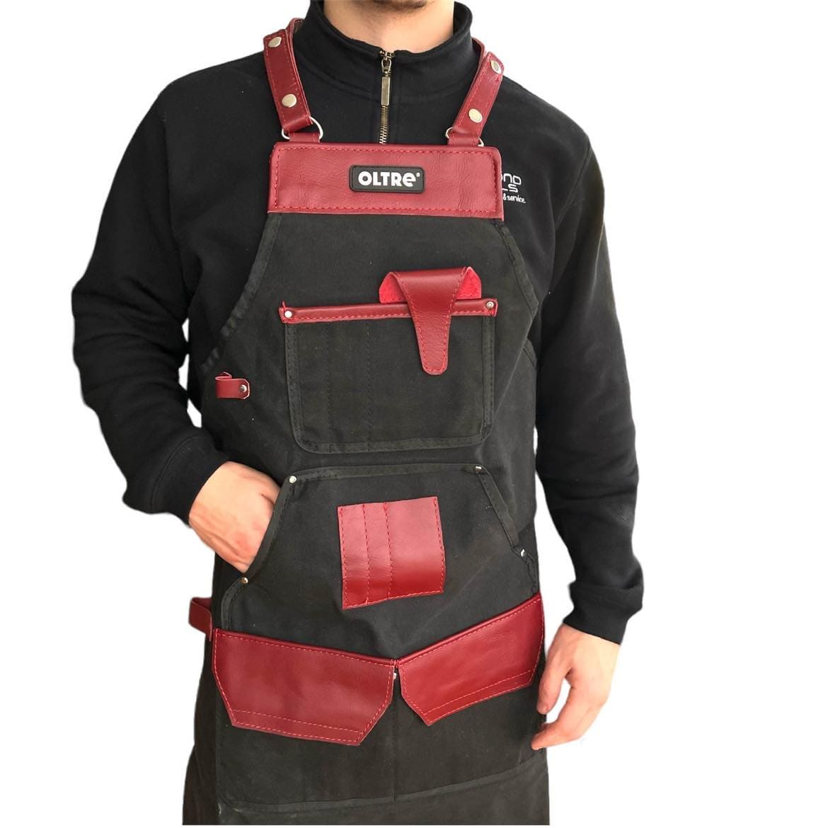 Oltre Black Canvas With Red Leather Apron