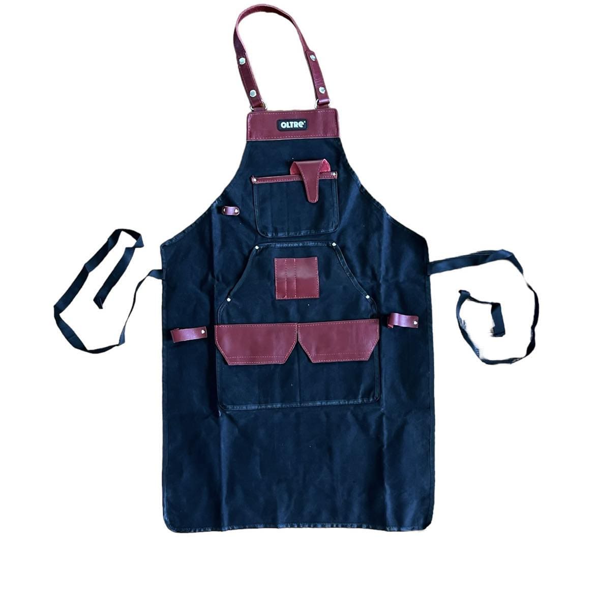 Oltre Black Canvas With Red Leather Apron