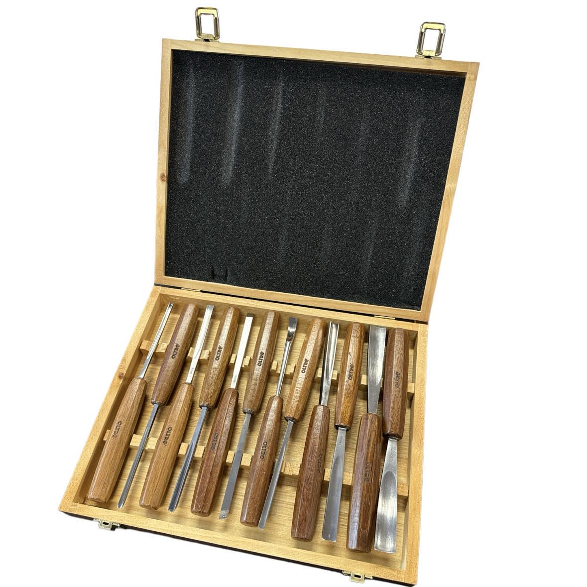Oltre Wood Carving 12Pce Tool Set in Wooden Box OT-CTS-12