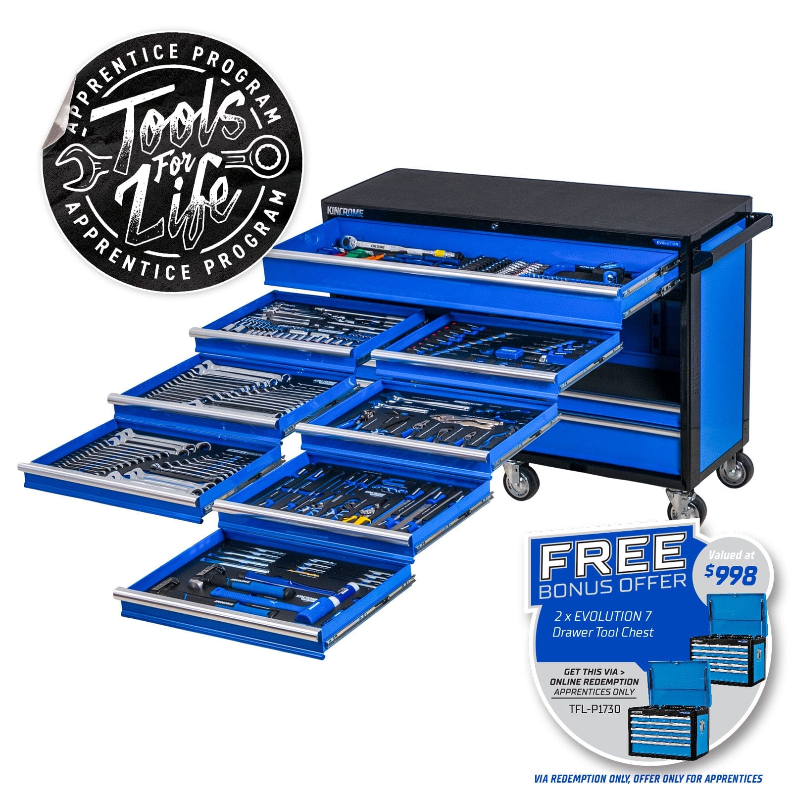 Kincrome EVOLUTION Trolley Tool Kit 493 Piece 13 Drawer (53") P1730