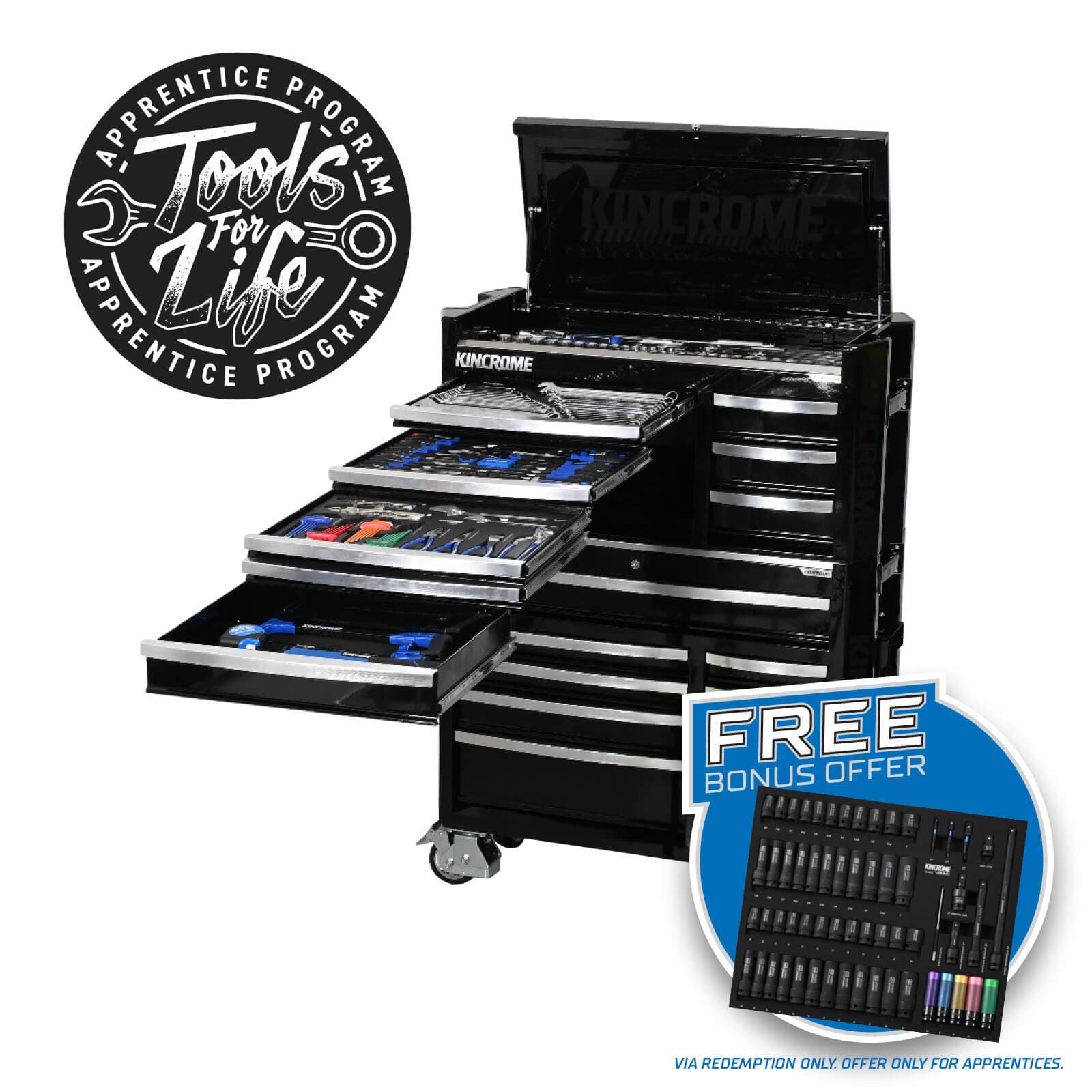 CONTOUR® Workshop Tool Kit 332 Piece 17 Drawer 42" Black - P1822B by Kincrome