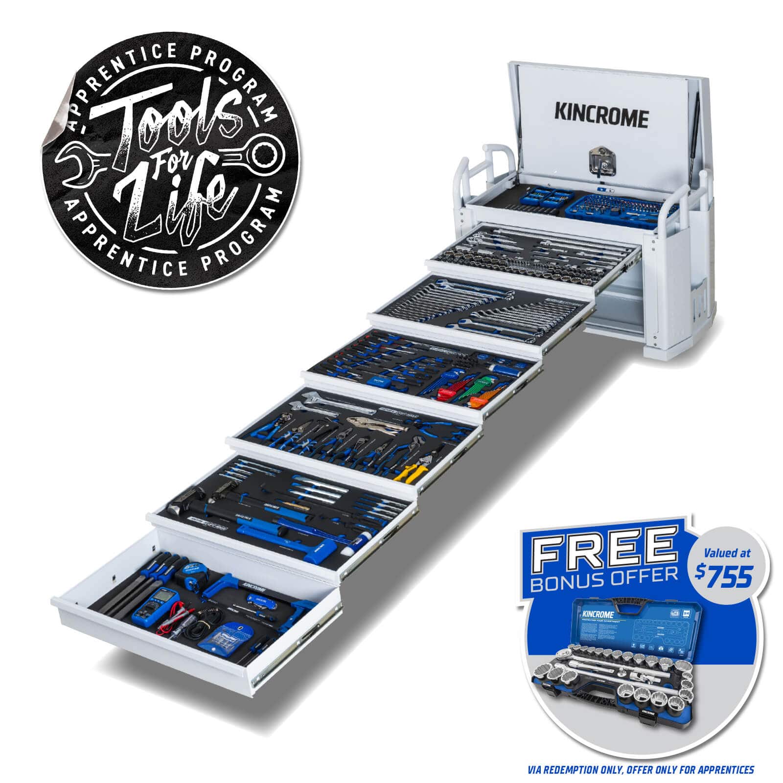 Kincrome OFF-ROAD Field Service Tool Kit 452 Piece 6 Drawer 39" White P1830W