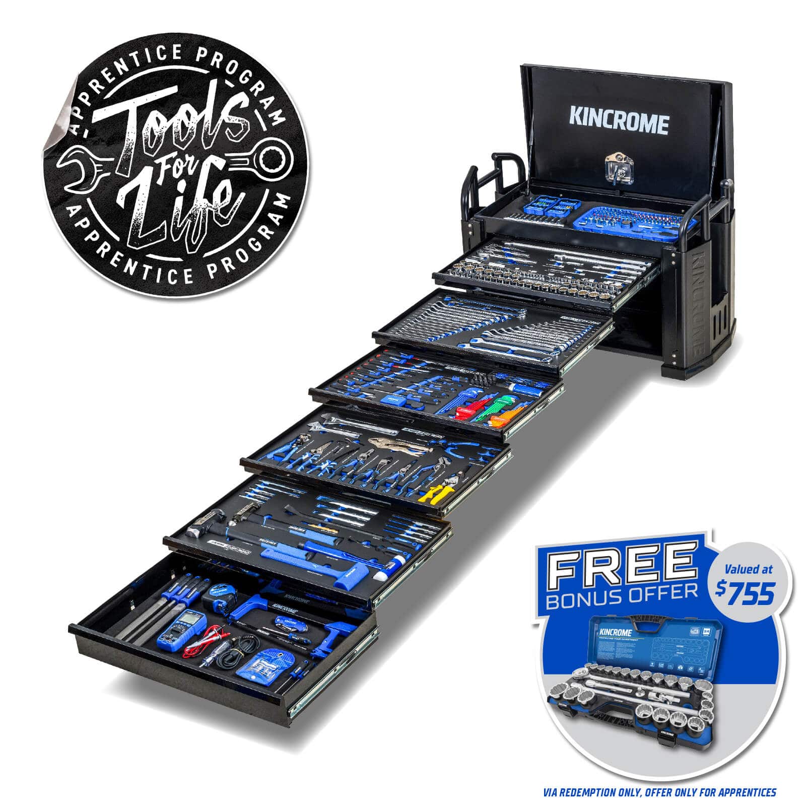 Kincrome OFF-ROAD Field Service Tool Kit 452 Piece 6 Drawer (39") Black P1830