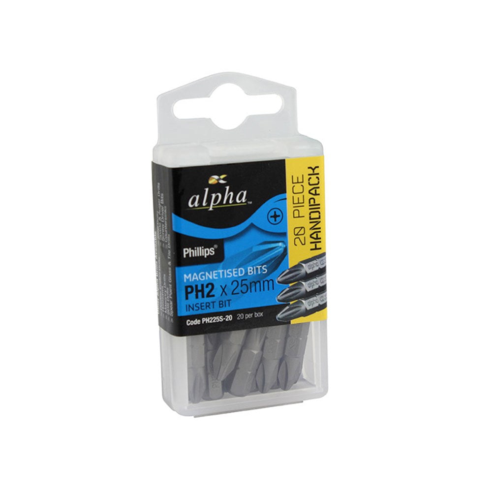 Alpha PH2 x 25mm Phillips Insert Bits - Box of 20 PH225SHXL