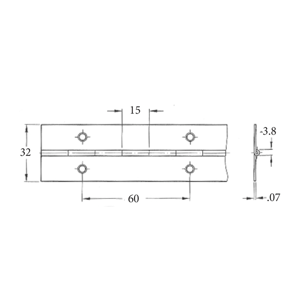 Nickel Plated Piano Hinge (Per Metre off a Continuous 25m Roll)