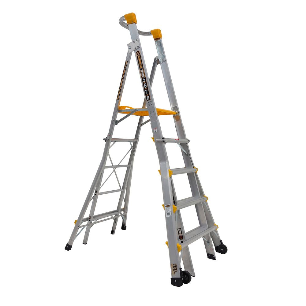 8 Step Aluminium Adjustable Platform 180kg Step Ladder PL0508-HD by Gorilla