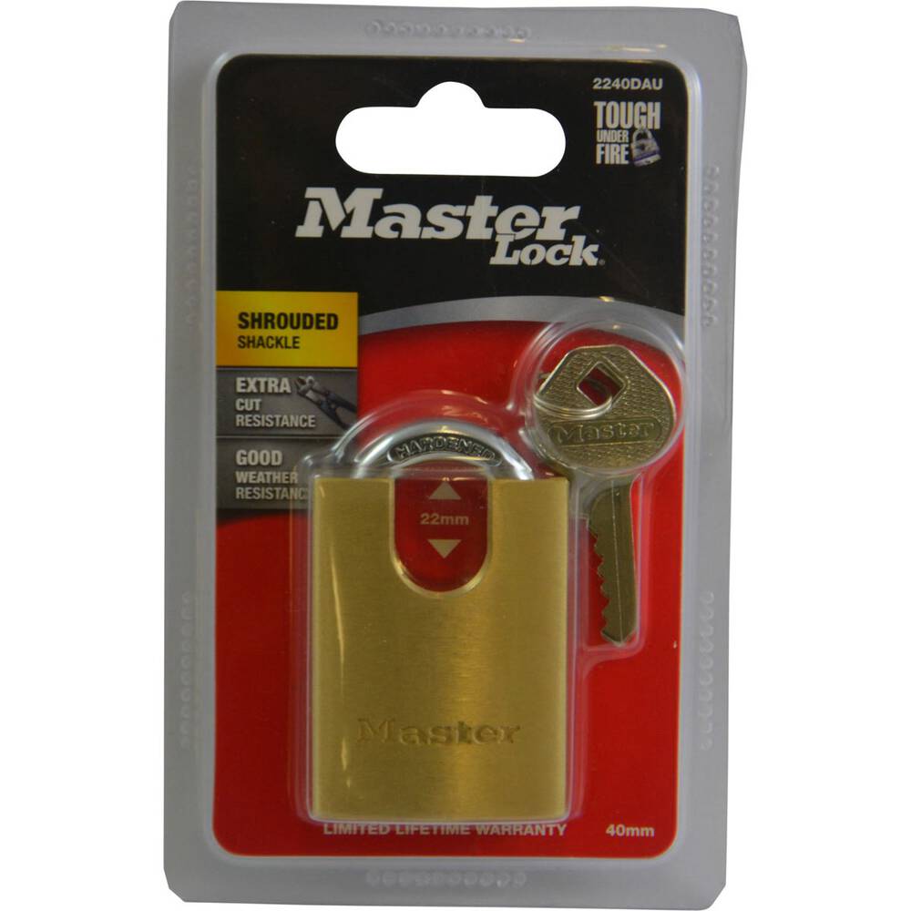 Master Lock 40mm Brass Padlock With 20mm Shrouded Shackle 2240DAU