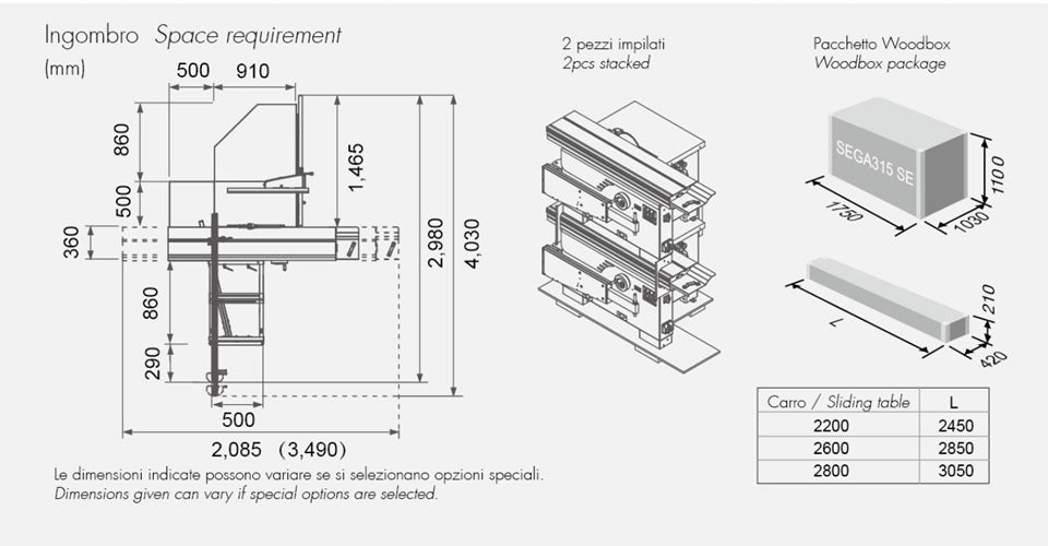 Sicar 315mm (12") 1.6m 5.5HP Sliding Italian Designed Panel Saw 415V SEGA315 SE *New - Coming Soon - Expected Mid November 2025*