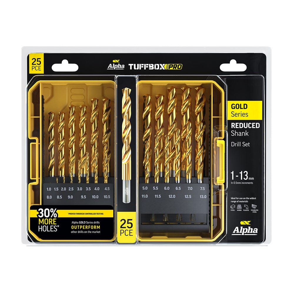 Alpha 25Pce Gold Series Metric Reduced Shank Tuffbox Pro Drill Set SM25RTP