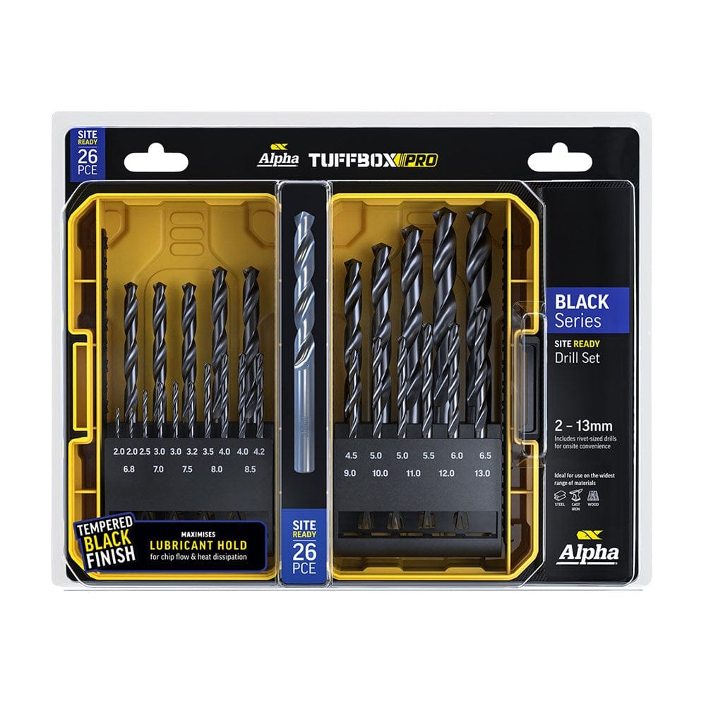 Alpha 26Pce Black Series Site Ready Metric Tuffbox Pro Drill Set SM26BTP